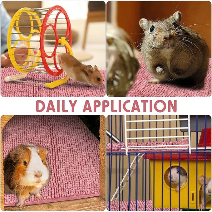 Amylove 4 Pcs Guinea Pig Cage Liner Washable Fleece Pee Pads Pet Dog Cat Bedding Training Mat for Small Animal Guinea Pig Puppy Bunny Hamster(16 x 24 Inch,Rectangular,Pink)