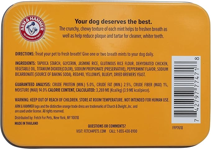 Arm & Hammer for Pets Dog Dental Breath Mints with Baking Soda, Chicken Flavor Dental Treats to Help Freshen Dog Breath and Support Oral Care, Fresh Mint Scent, 1.7 Oz