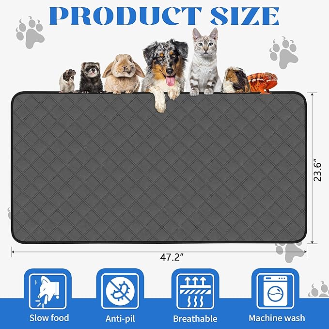 Washable Guinea Pig Cage Liner, 2 Pack 47" x 24" Washable Guinea Pig Bedding, Reusable Super Absorbent Cage Liners with Anti-Slip Backing for Small Animals, Rabbits, Hamsters, Rats