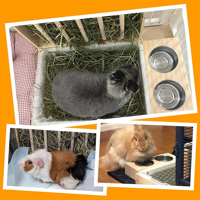 BESNEW 3 in 1 Rabbit Hay Feeder with Litter Box,Upgraded Wooden Hay Feeder Set for Guinea Pig Chinchilla Bunny Other Small Animals,Quick Cleaning & Large Capacity & Preventing Waste