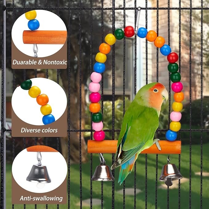 FrgKbTm 11Pcs Bird Platform Stands Swing Hanging Chewing Toy Parrot Climbing Ladder Colorful Bird Cage Toys for Parakeet, Conure, Cockatiel, Love Birds, Finches
