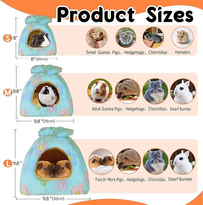 Guinea Pig Bed, Guinea Pig Warm Hideout House Accessories Cozy Bed for Small Animals Hamsters Chinchillas Dwarf Bunnies Hedgehogs. M, Green Flower