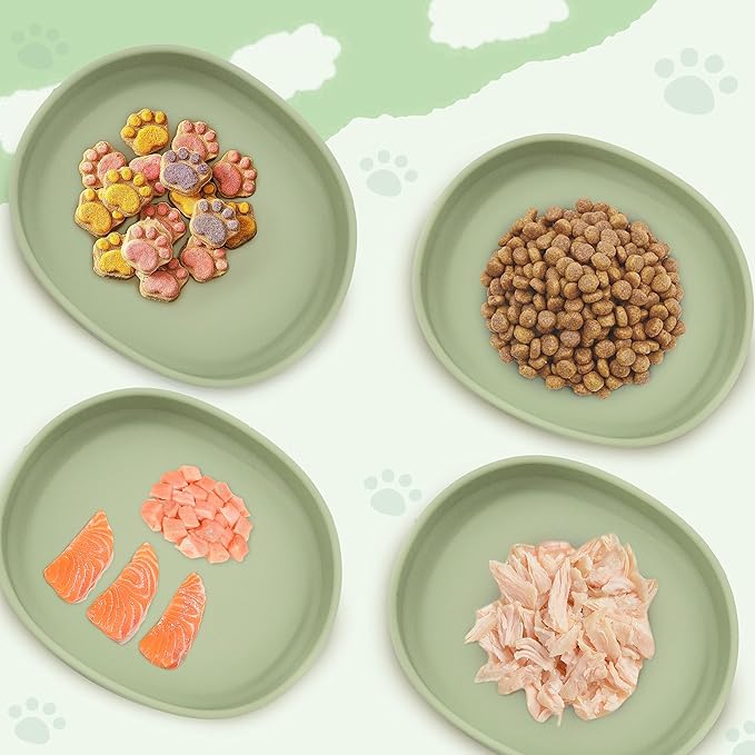 Silicone Cat Dog Bowls, Non Slip Dog Food Cat Feeding Plates, Pet Drinking Bowl for Dry and Wet Food, 10 OZ/330ML Water Bowl for Small Pets 2PCS (Green)