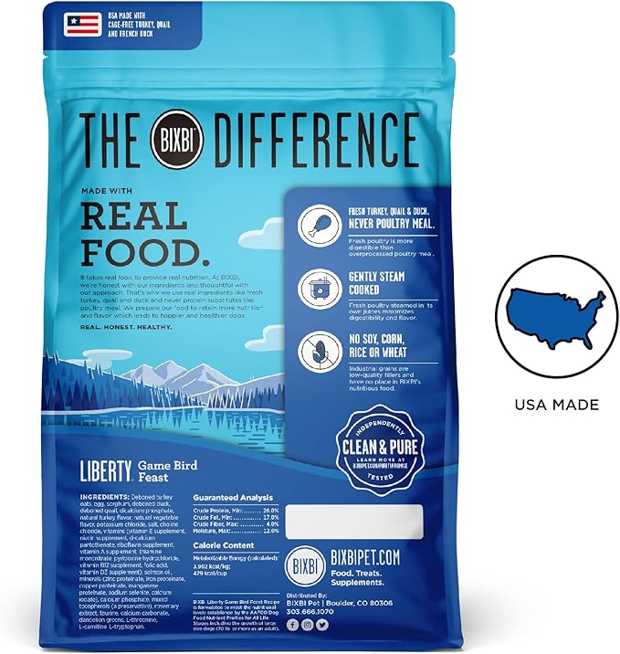 BIXBI Liberty Ancient Grains Dry Dog Food, Game Bird Feast Recipe – Fresh Meat, High Protein, Wholesome Grains – USA Made, 4 lbs