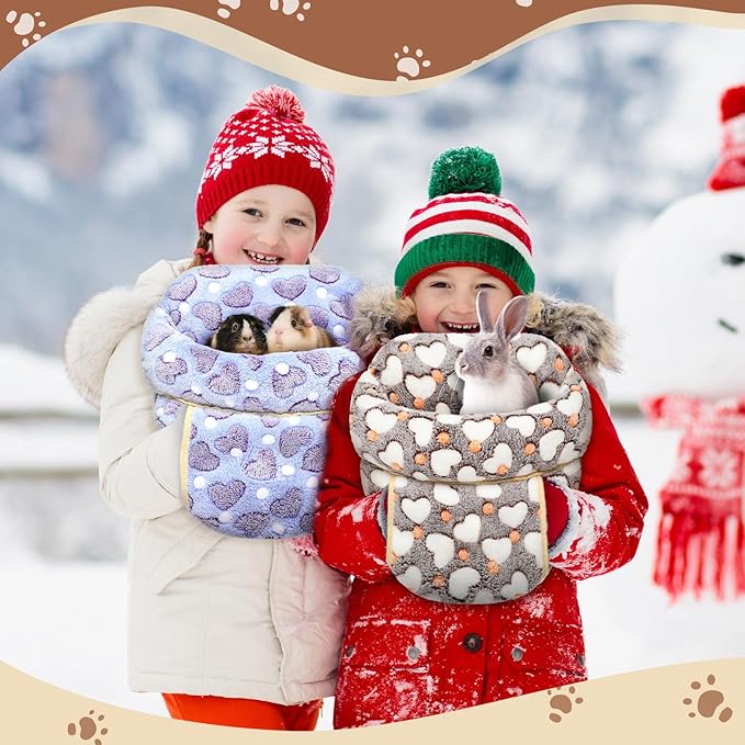 Wenqik 2 Pcs Guinea Pig Hideouts Guinea Pig Bed Washable Bunny Bedding Cuddle Warm Small Pet Sack Supplies Portable Pet Carrier Cage Nest Accessories for Cage(Gray, Pink,Heart)