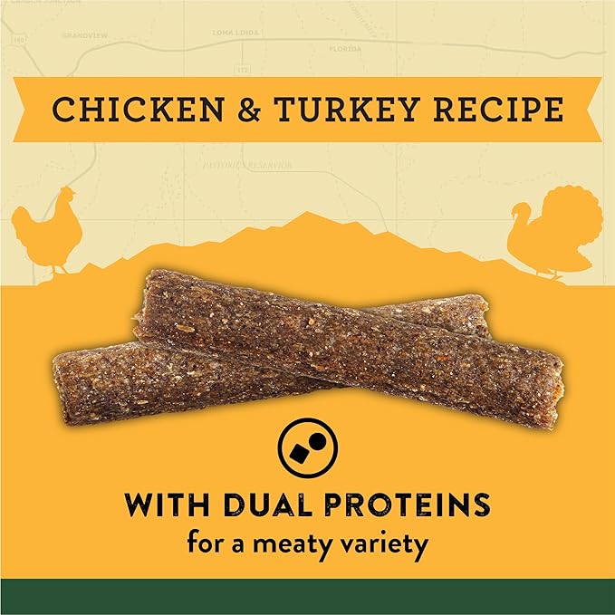 Zukes Adventure Sticks Chicken and Turkey Dog Treats, Natural Dog Treat Sticks - 6 oz. Pouch