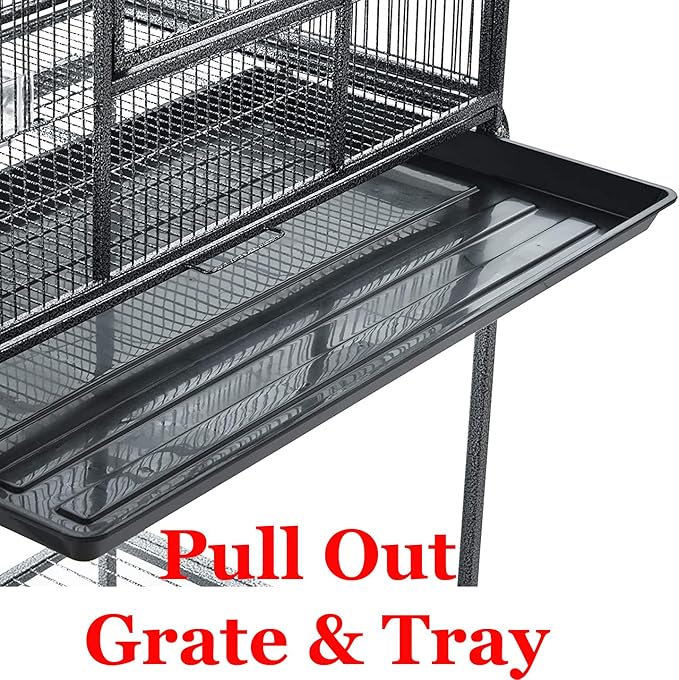 64" Extra Large Wrought Iron Chewproof 4-Levels Tight 1/2-inch Bar Spacing Ferret Squirrel Chinchilla Sugar Glider Rats Mice Cage with Detachable Rolling Stand