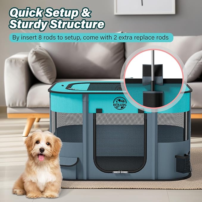 Puppy Playpen Cat Dog Crate: Play Pen Indoors Pet Playpens Portable Foldable Cage Kennel House for Medium Small Large Kitten Rabbit Guinea Pig Hamster with Food Bowl (Grey, L, 1)
