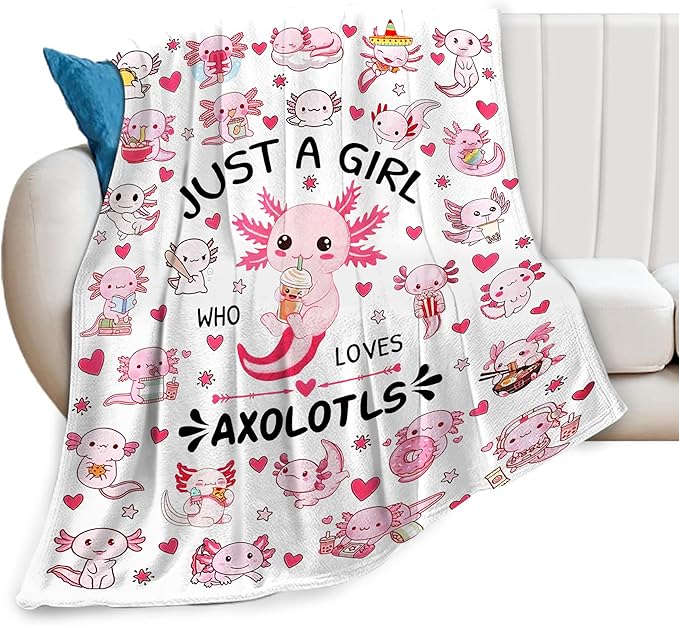 SweetFox Just A Girl Who Loves Axolotls Blanket Cute Axolotl Decor Throw Blanket Gifts for Girls Boys Lovers Super Warm Soft Plush Fleece Flannel Bedding Blankets for Kids Adults Men Women 50"X40"
