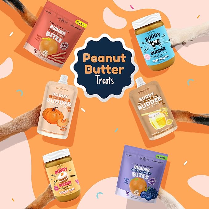 Barkin Banana Buddy Budder Peanut Butter for Dogs, 3 Pack, 4 oz Squeeze Packs