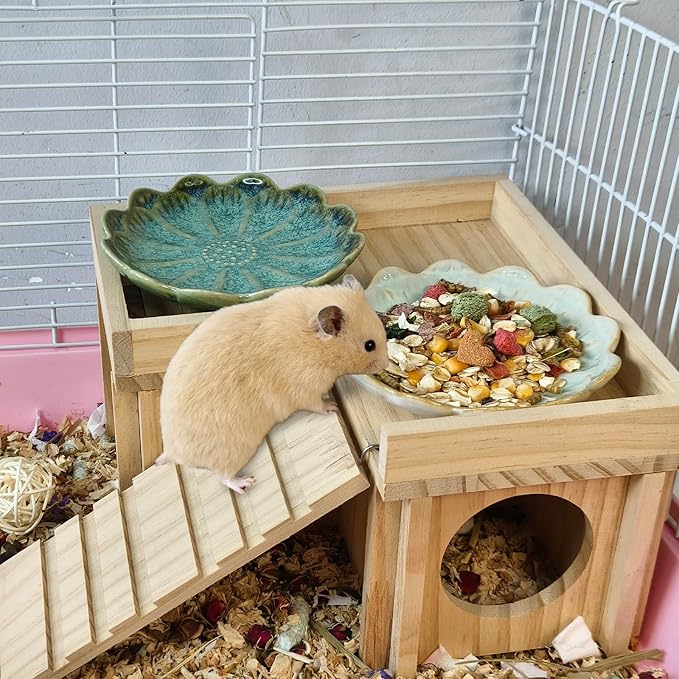 Kathson Ceramic Hamster Food Bowl, Guinea Pig Food Bowls,Rats Anti-Turning Feeding Dish,Small Animals Water Drinking Bowls for Squirrel, Chinchilla, Hedgehog, Gerbil, Dwarf Syrian (4 pcs Sunflower)