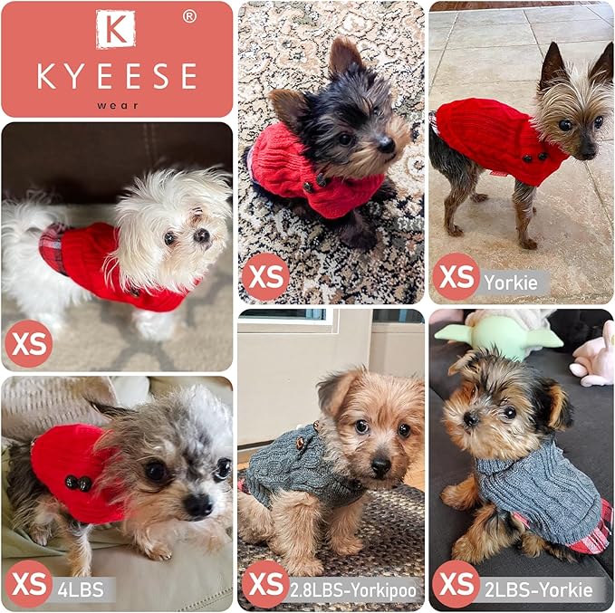 KYEESE Dog Sweater Warm Turtleneck Small Dogs Sweater with Gingham Patchwork Soft Pullover Dog Sweaters for Small Dogs Girl Comfy Puppy Coat for Fall Winter Cold Weather Stretchy Knitwear Cat Clothes