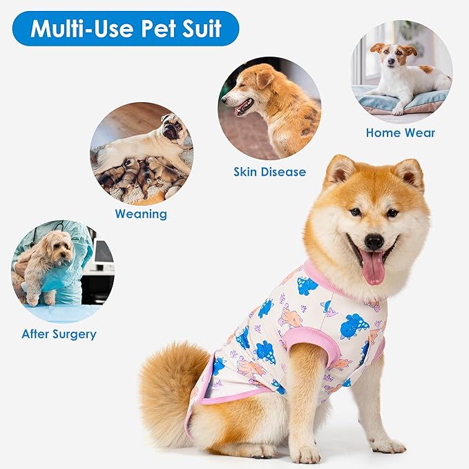 cyeollo Recovery Suit for Dogs Cats Surgery Suit Female Spay Soft Breathable Pet Onesie Bodysuit Male Dog Neuter, Small Dogs Surgical Recovery Shirt, Dinosaur, M