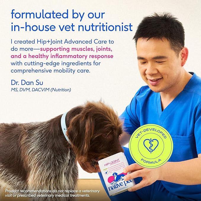 Native Pet Hip & Joint Advanced Care Dog Joint Supplement Powder for Mobility & Movement Support, Joint Supplement for Dogs with HMB, UC-II Collagen, Green Lipped Mussel & Hyaluronic Acid – 60 Scoops
