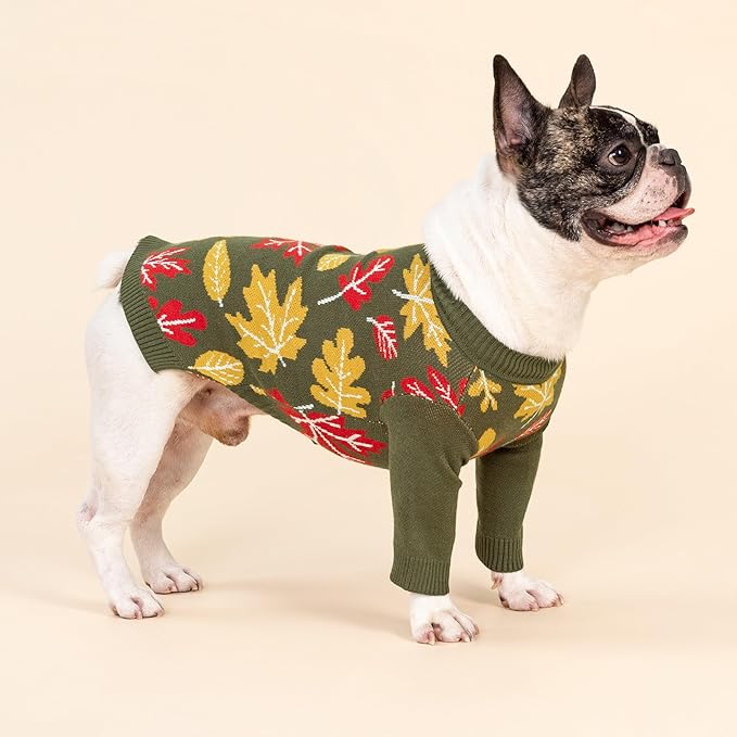 Fitwarm Maple Dog Sweater, Thermal Dog Winter Clothes for Small Dogs Boy Girl, Fall Pet Outfit, Red, Yellow, White, Olive Green, XL