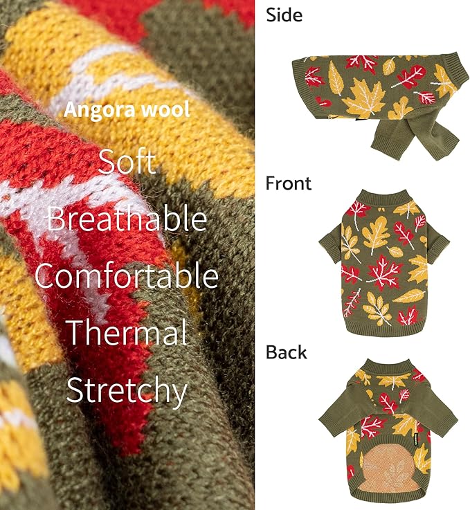 Fitwarm Maple Dog Sweater, Thermal Dog Winter Clothes for Small Dogs Boy Girl, Fall Pet Outfit, Red, Yellow, White, Olive Green, Medium