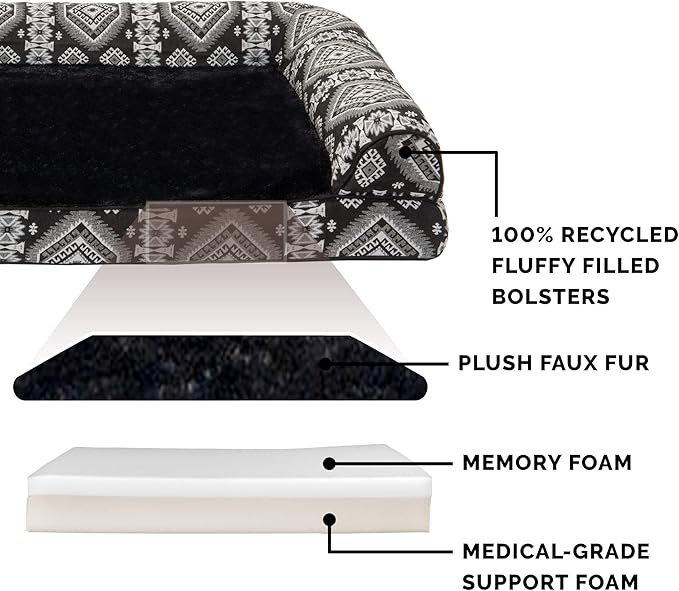 FurHaven Supportive Memory Foam Sofa Dog Bed with Washable & Removable Cover - Plush/Woven - Black Medallion, Dogs Up to 55 lbs - Large