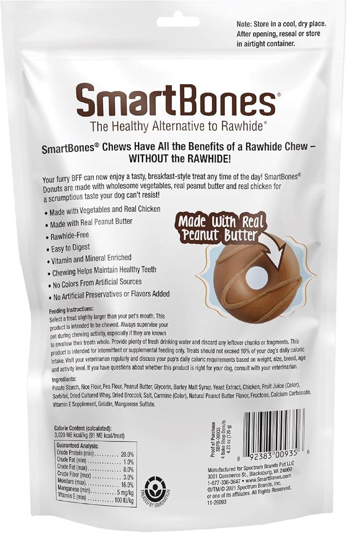 SmartBones Bake Shop Donuts with Peanut Butter, Treat Your Dog to Rawhide-Free Chews, 4 Count (Pack of 2)