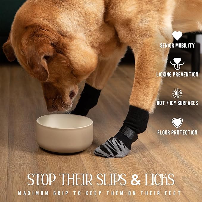 DOK TigerToes Premium Non-Slip Dog Socks for Hardwood Floors - Extra-Thick Grip that Works Even When Twisted - Prevents Licking, Slipping, and Great for Dog Paw Protection (XXS)