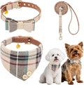BINGPET Bow Tie Dog Collar with Leash Set - Cute Adjustable Classic Plaid Dog Bandana Collar with Bell, Fit for Small Dogs, Puppies and Cats Outdoor Walking