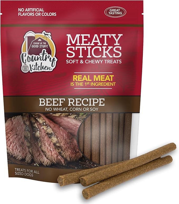 Country Kitchen Beef Meaty Sticks Soft Chew Dog Treats, Great Tasting, Made with Real Beef, 25 oz