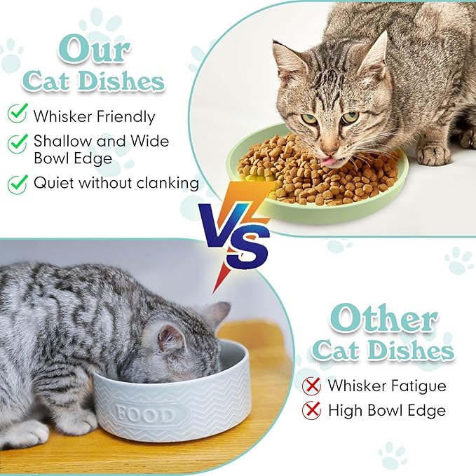 Silicone Cat Food Bowl Shallow Dishes 5.9in Wide Cats Bowls Kitty Plates Relief Whisker Fatigue Puppy Feeding Bowl for Dry Food and Wet Food Indoor (Round Bean Green)