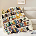 Black Cat Throw Blanket Book Cat Bookshelf Stuff Gifts for Kids Girls Boys Adults Women Men Soft Cozy Warm Plush Fluffy Fuzzy Fleece Blanket Decor 50''X60''