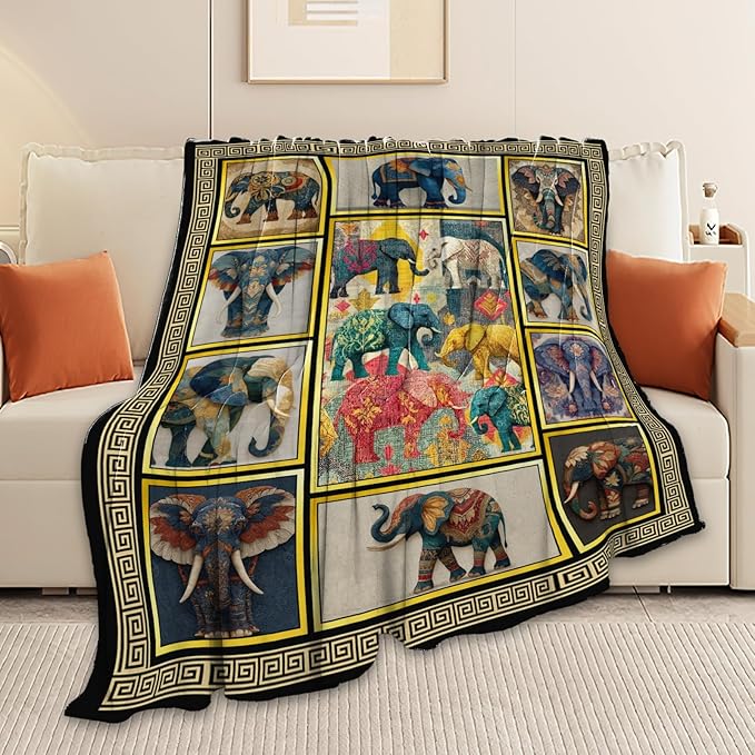 Elephant Throw Blanket Elephant Stuff Gifts for Kids Girls Boys Adults Women Men Soft Cozy Warm Plush Fluffy Fuzzy Fleece Blanket Decor 40''X50''