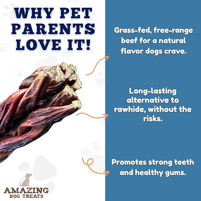 Amazing Dog Treats - 6 Inch Braided Gullet Stick (8 Pc/Pack) - Dog Jerky Treats - Beef Esophagus -Gullet for Dogs - Beef Esophagus Dog Treats