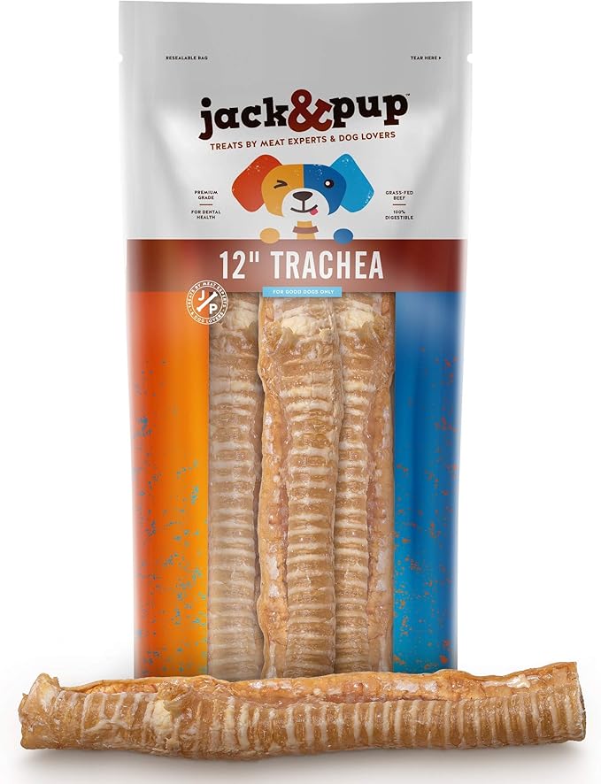 Jack&Pup 12" Beef Trachea for Dogs | All Natural Single Ingredient Dog Treat Dog Trachea Chews | Savory and Fun Treat for Dogs (6 Pack)