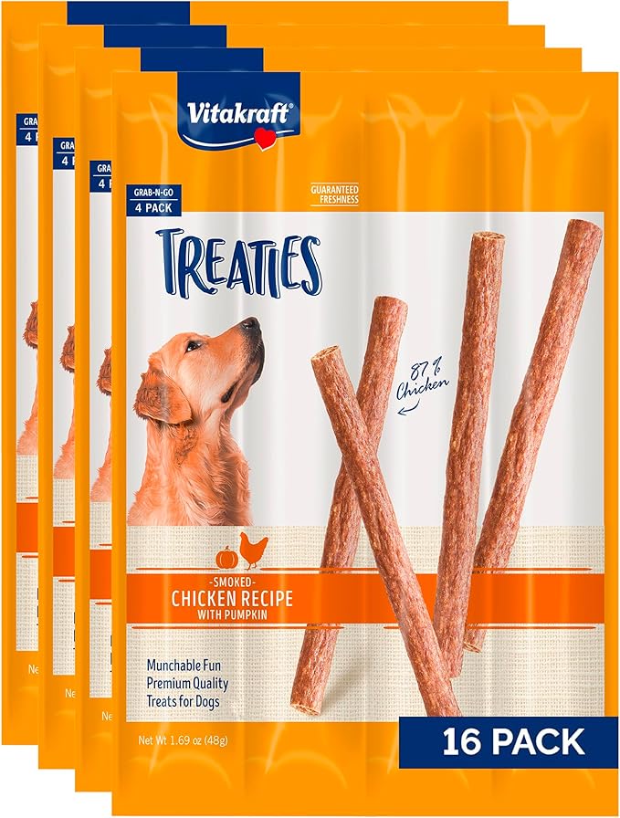 Vitakraft Treaties Dog Treat, Smoked Chicken Recipe with Pumpkin, Value-Pack, 16 Count