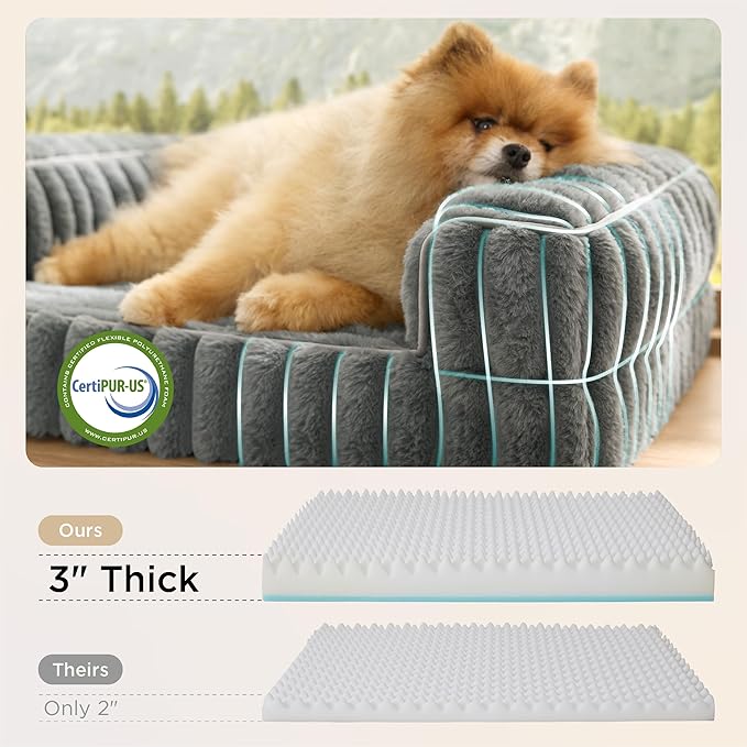 Bedsure ComfyFleece™ Orthopedic Dog Bed for Small Dogs, Waterproof Memory Foam Small Pet Beds with Sides, Non-Slip Bottom and Egg-Crate Foam Medium Dog Couch Sofa with Washable Corduroy Cover, Grey