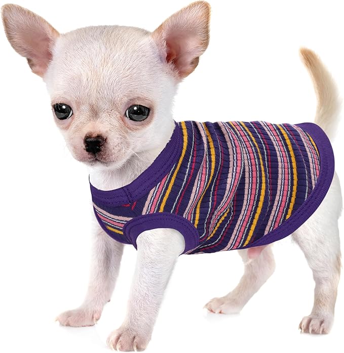 Elevate Your Pet's Comfort and Fashion: Premium 100% Cotton Rib Dog Shirt Vest for Small Breeds Like Chihuahuas, Yorkies, and Puppies .Year-Round Style with Tank-Style Puppy Attire Purple Large