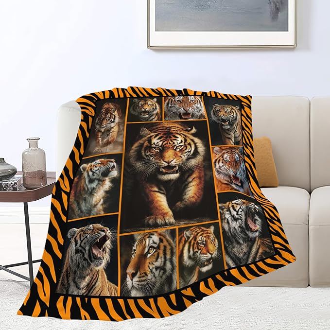 Tiger Throw Blanket Tiger Stuff Gifts for Kids Girls Boys Adults Women Men Soft Cozy Warm Plush Fluffy Fuzzy Fleece Blanket Decor 50''X60''
