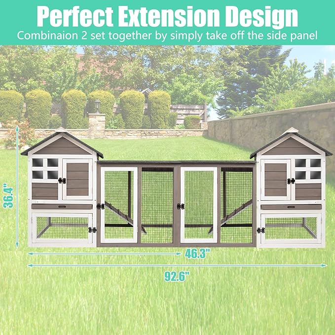 Gowoodhut 48" L Rabbit Hutch Indoor Outdoor Rabbit Cage with Run, Pull Out Tray, Asphalt Roof Large 2 Story Bunny Hutch Wooden Chicken Coop Guinea Pigs Pet House Cage for Small Animals(Grey)