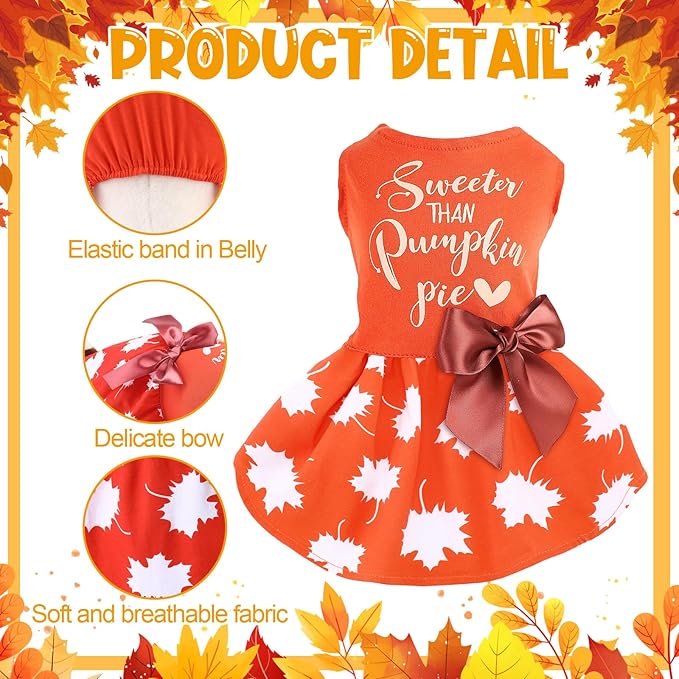 Abbylike 3 Pcs Seasonal Dog Outfits Christmas Halloween Thanksgiving Pet Costume Cotton Holiday Puppy Dress Lightweight Pet Apparel with Bowknot for Large Medium Cat Clothing, Small