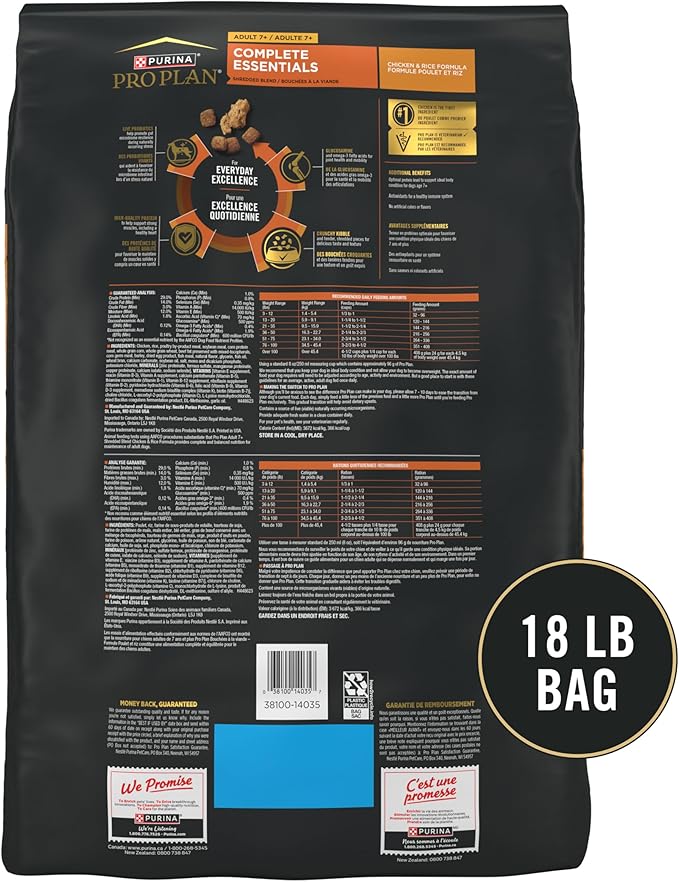 Purina Pro Plan Senior Dog Food With Probiotics for Dogs, Shredded Blend Chicken & Rice Formula - 18 lb. Bag