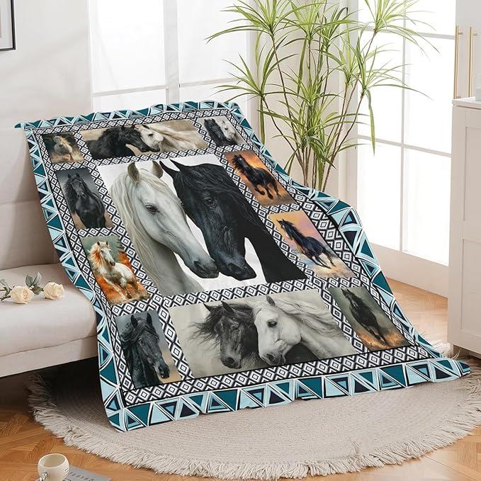 Horse Throw Blanket Horse Stuff Gifts for Kids Girls Boys Adults Women Men Soft Cozy Warm Plush Fluffy Fuzzy Fleece Blanket Decor 60''X80''
