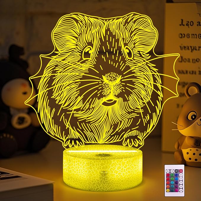 Ammonite Guinea Pig Night Light, 3D LED Lamp with Remote, 16 Color Changing & Timer, Room Decor Light, Vibrant Ambient Lighting, Birthday Xmas Gift for Kids Adults