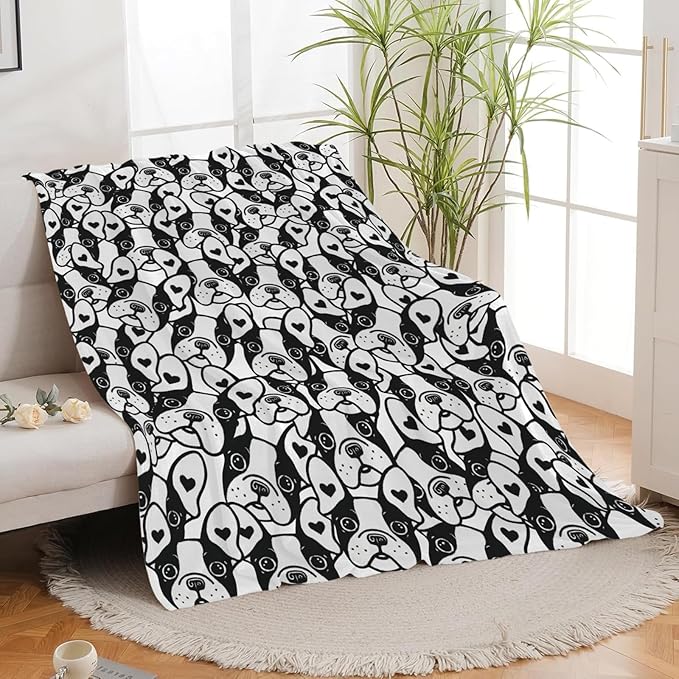 Boston Terrier Throw Blanket French Bulldog Frenchie Puppy Stuff Gifts for Dog Lover Kids Girls Boys Adults Women Men Soft Cozy Warm Plush Fluffy Fuzzy Fleece Blanket Decor 60''X80''
