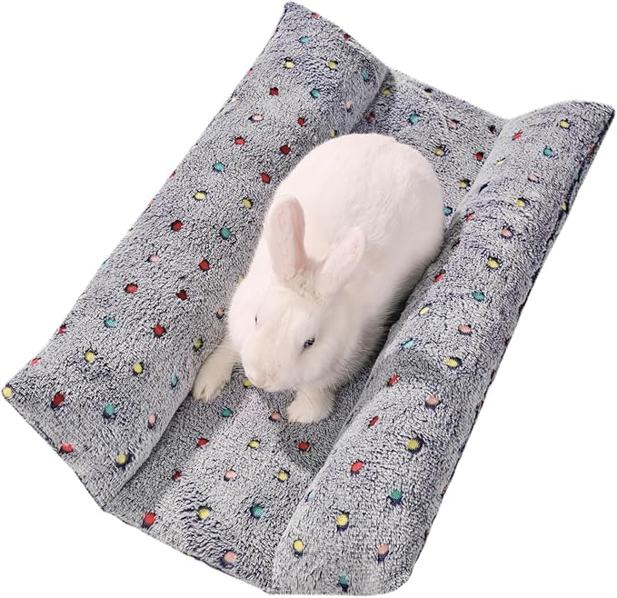 24x16 in Rabbit Bed Large Size - Warm & Comfortable Plush Rabbit Mat Pad with Star Pattern, Double-Sided Flannel Pet Pad Cozy Fleece Bedding for Bunnies, Guinea Pigs, Small Animals, Gray