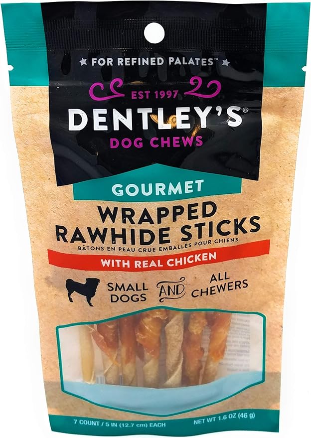 Dentley's Gourmet Wrapped Rawhide Sticks Dog Treats - Chicken
