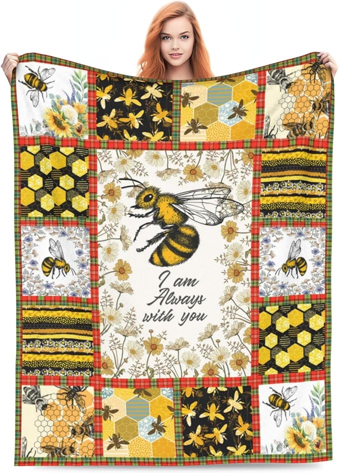 Bee Blanket Honey Bee Decor Throw Blankets Fleece Flannel Blanket Plush Lightweight Blanket Bees Themed Gifts Stuff for Women Men Boys Girls Adults Kids for Couch Sofa Bed 80"X60"