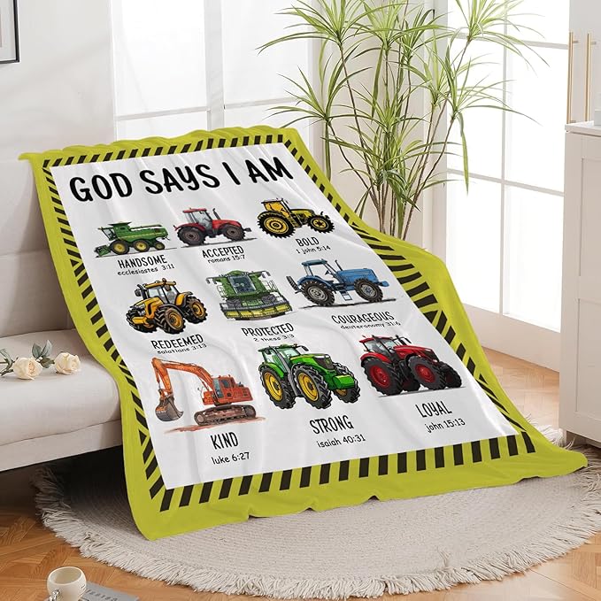Tractor Throw Blanket Farm Tractor Stuff Gifts for Kids Girls Boys Adults Women Man Soft Cozy Warm Plush Fluffy Fuzzy Fleece Blanket Decor 40''X50''