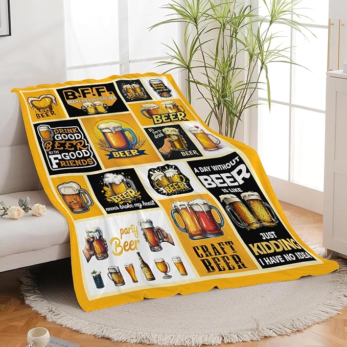 Beer Blanket Drink Beer Throw Blanket Gifts for Adults Women Man Super Soft Cozy Plush Fluffy Fuzzy Fleece Blanket Decor 40''X50''