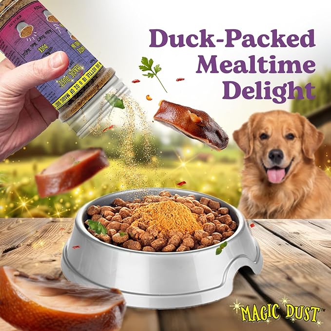 Wild Meadow Farms - Magic Dust Duck Jerky Topper, Single Protein Pet Food Topper for Dogs & Cats, Enhance Flavor & Elevate Mealtime Excitement for Picky Eaters, Made in USA - 8 Ounce Bottle