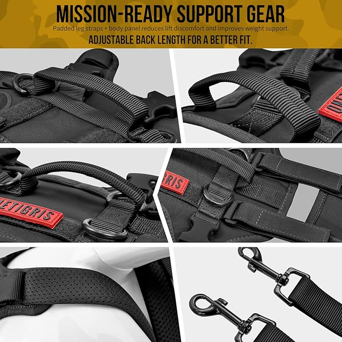 OneTigris Dog Full Body Lift Harness, All-Gender Dogs Friendly Design, Dog Sling Carrier with Three Handles Front/Rear Leg Assist for Arthritis(Black, X- Large)