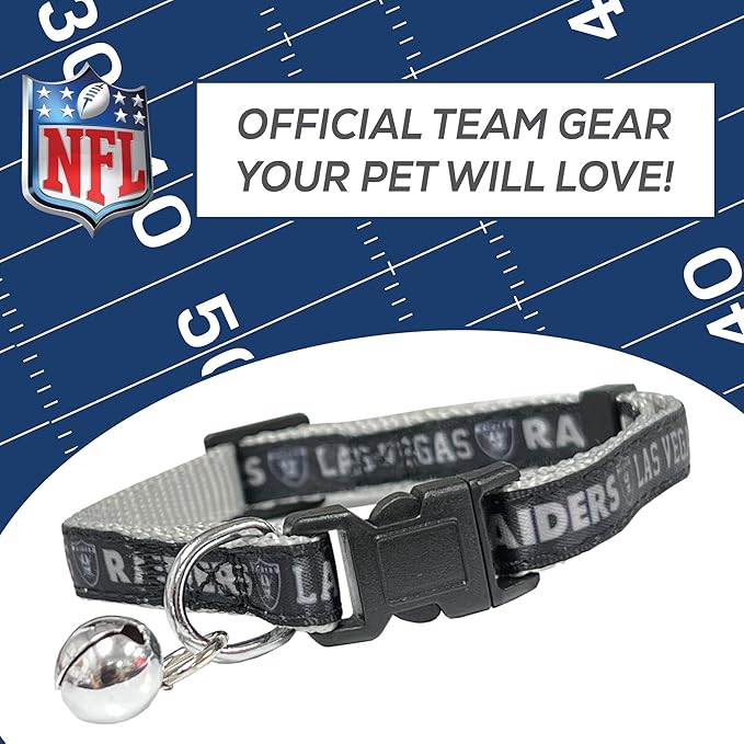 NFL CAT Collar Las Vegas Raiders Satin Cat Collar Football Team Collar for Dogs & Cats. A Shiny & Colorful Cat Collar with Ringing Bell Pendant
