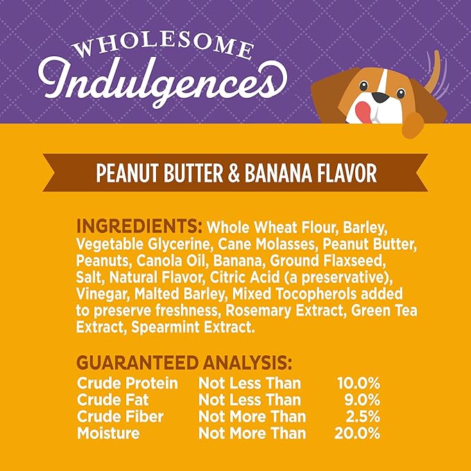 Old Mother Hubbard Wellness Wholesome Indulgences Dog Biscuits, Natural, Dog Treats, Peanut Butter & Banana Flavor, (10 Ounce Bag)
