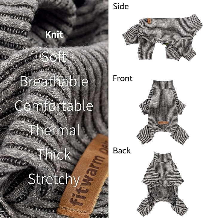 Fitwarm Mock Neck Knitted Dog Pajamas, Warm Winter Clothes for Small Dogs Boy Girl, Pet Pjs, Grey, Large